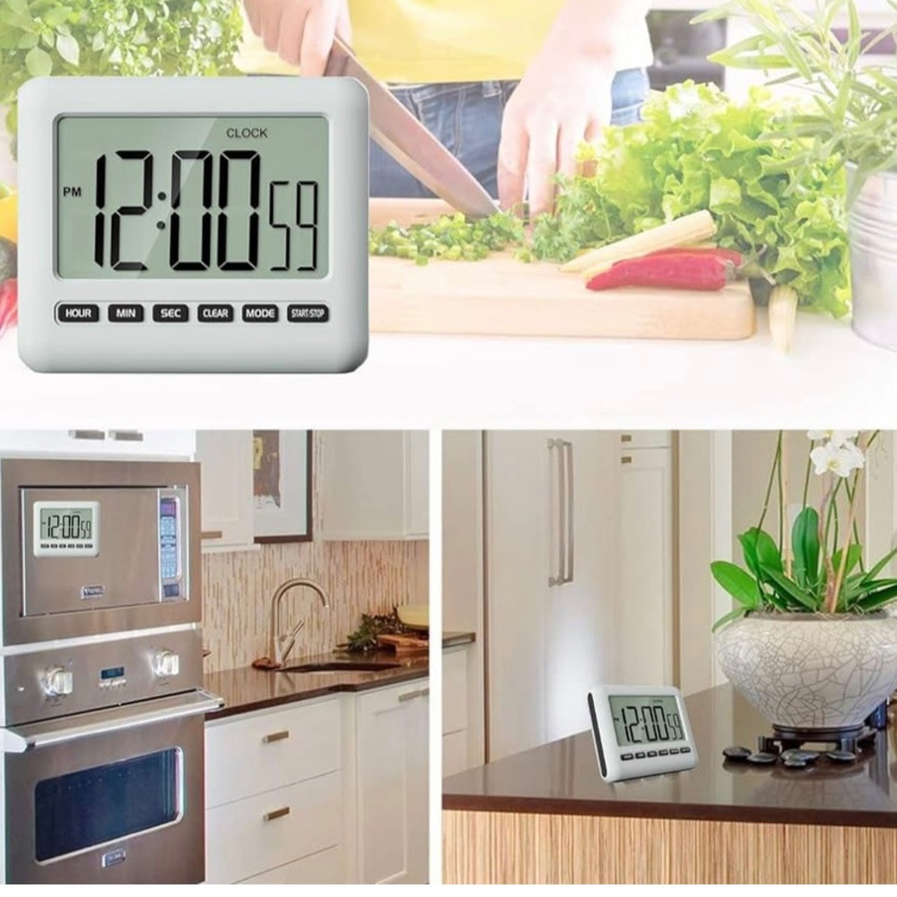 12/24 Hour Magnetic Kitchen Timer Digital Clock with Alarm, Large Screen Alarm a - Picture 5 of 7
